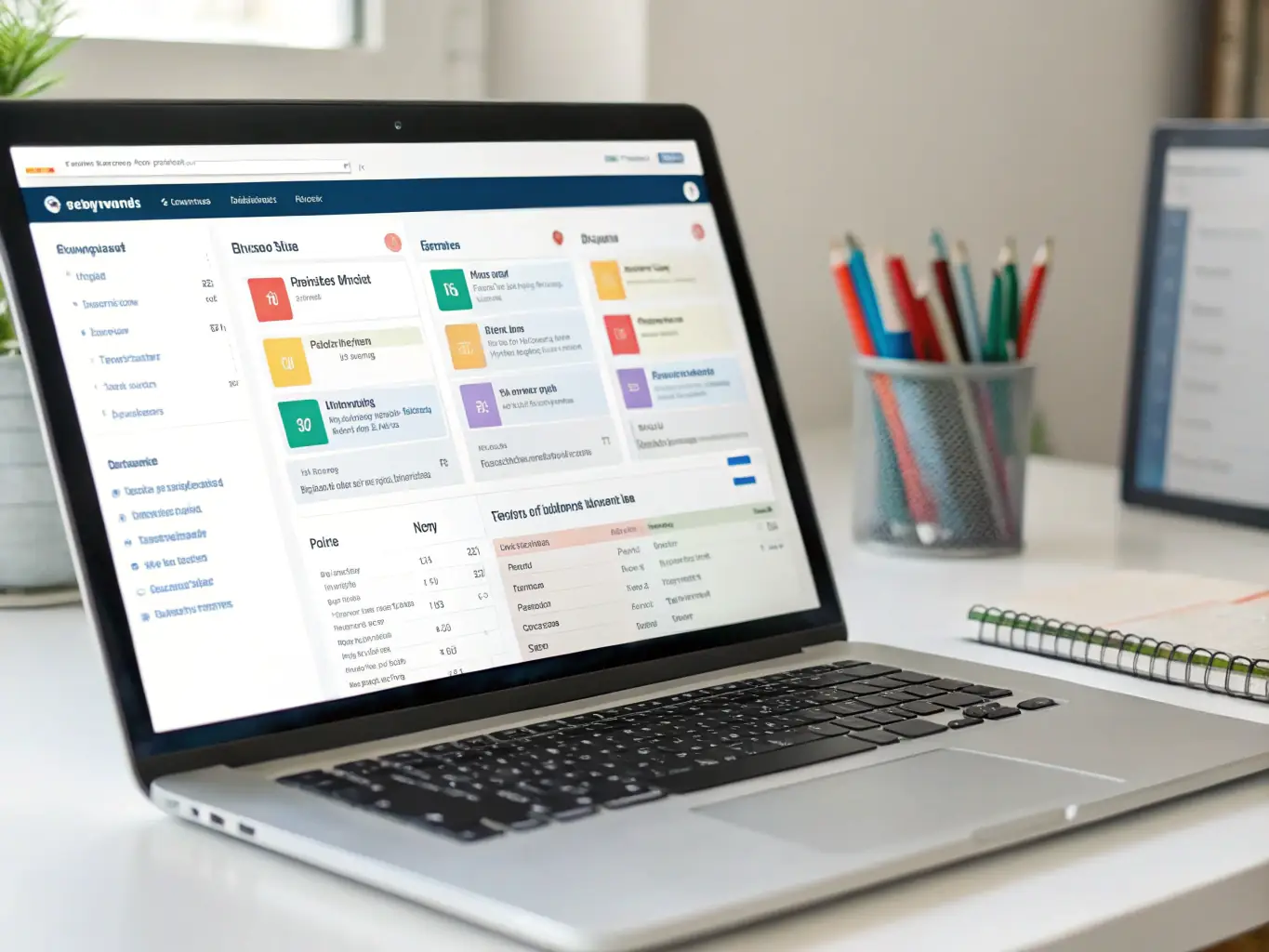 An image of a computer screen displaying a dashboard of project management software with colorful charts and task lists, representing SEA TOWN's software sales services.