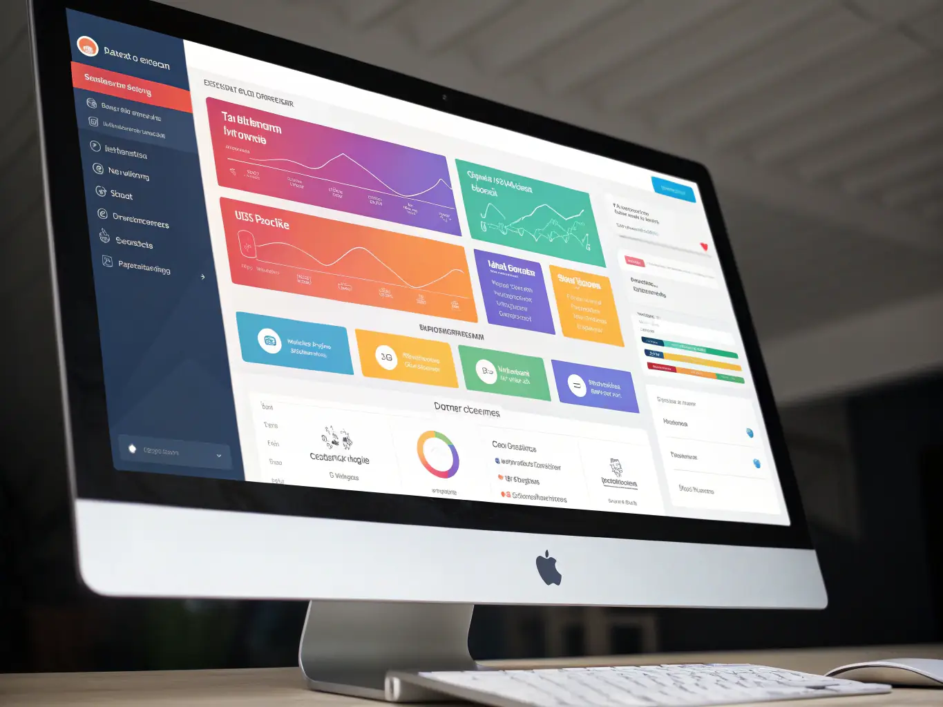 A digital illustration of CRM software interface, highlighting customer data management, sales pipeline tracking, and automated marketing features, set in a dynamic business setting.